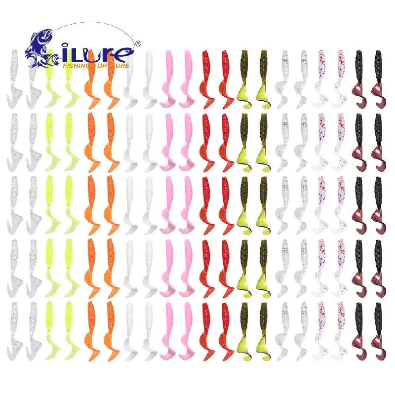 100 Pcs Silicone Curly Tail Worms for Fishing