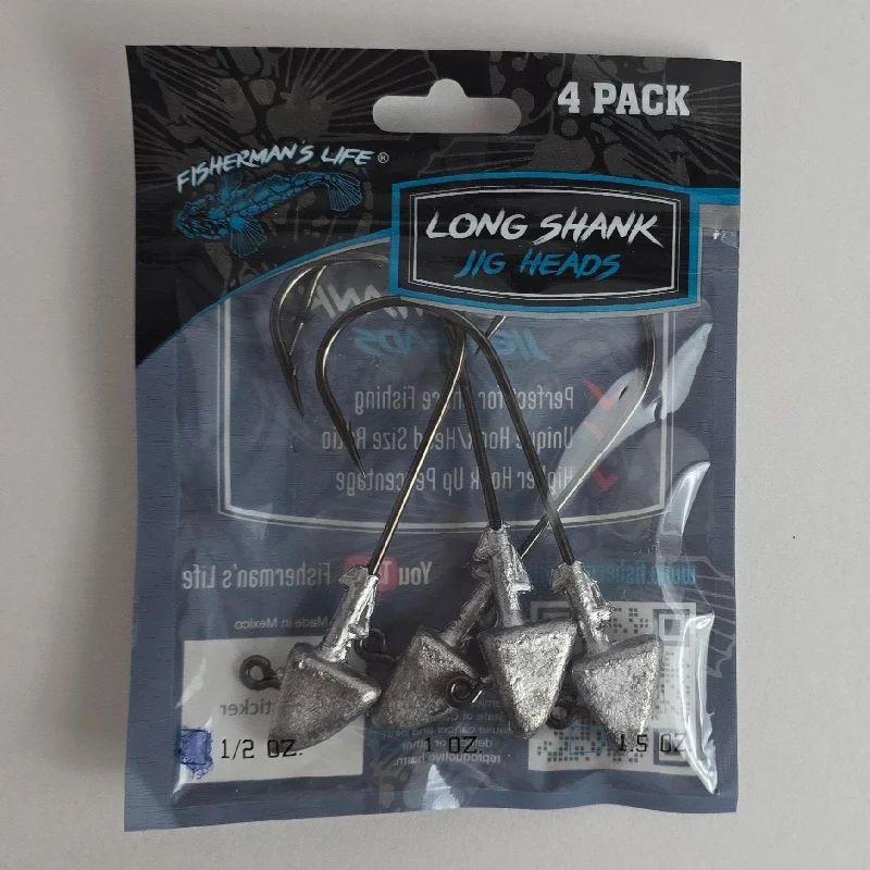 Exclusive Long Shank Jig Heads 4 PACK by Fisherman's Life (1/2oz, 1oz, 1.5oz)