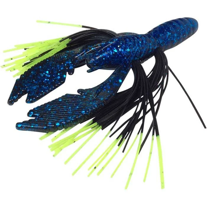 Whisker Tight Lines UV HY-Brid Craw-Rattle  4" Blue/Black/Chartreuse Tip Qty 4