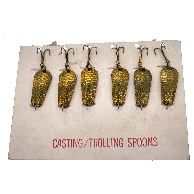 Pot-O-Gold Lures Trolling/Casting Spoons 3/8 Oz Qty 6 Card Hammered Gold